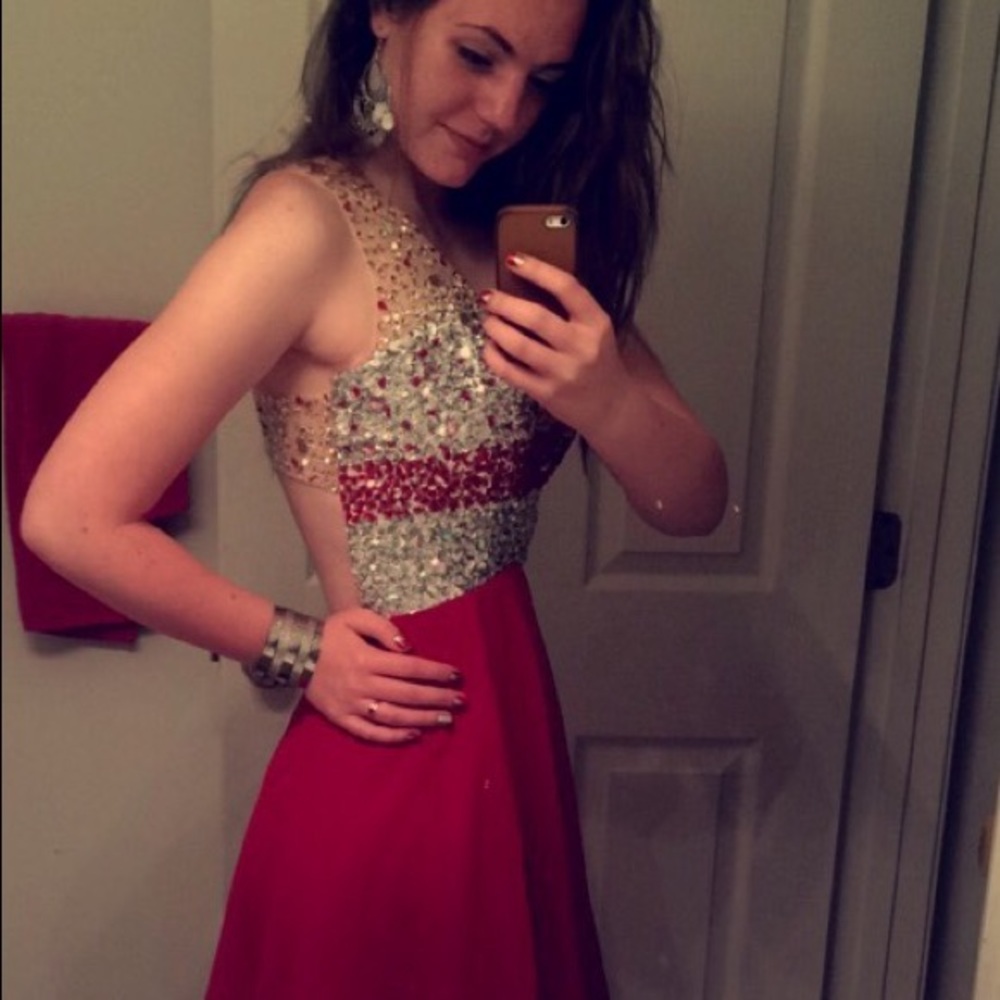 Red sequin backless homecoming dress